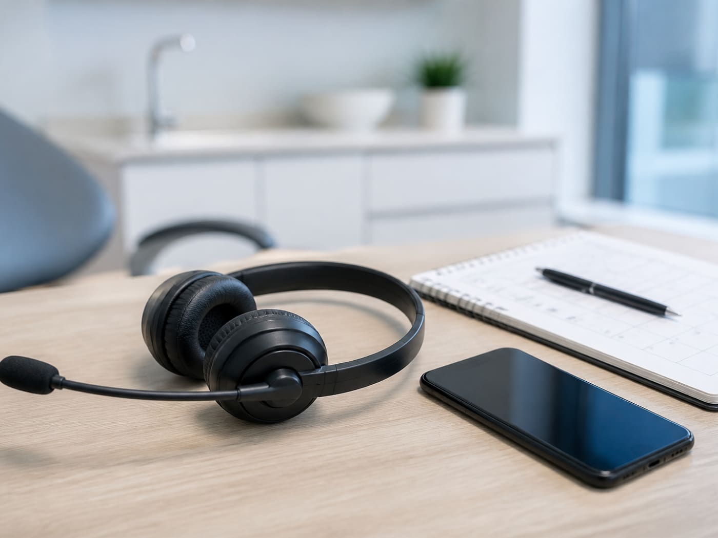 Headset and phone on a clinic desk